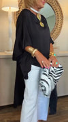 Womens Round Neck Solid Color Irregular Long Top