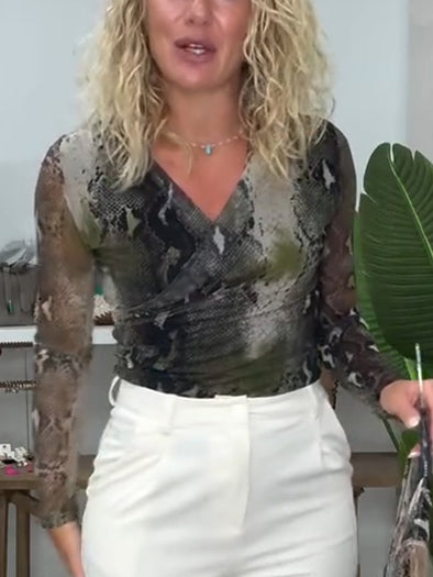 Women V-neck Printed Smile Casual Top