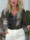 Women V-neck Printed Smile Casual Top
