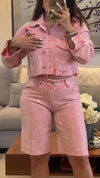 Womens Lapel Diamond Jacket + Pants Casual Set