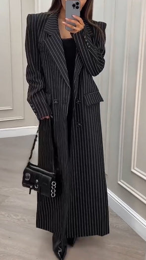 Womens Lapel Vertical Pattern Casual Coat