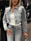 Women Lapel Short Casual Denim Jacket