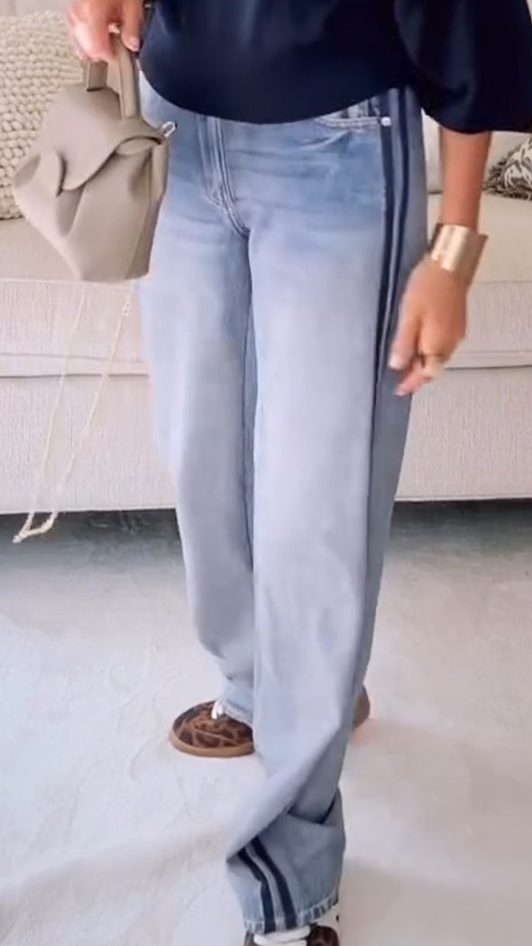 Womens Washed Vertical Pattern Casual Sweatpant Jeans