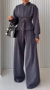 Womens Round Neck Zipper Jacket + Pants Casual Suit