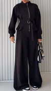 Womens Round Neck Zipper Jacket + Pants Casual Suit