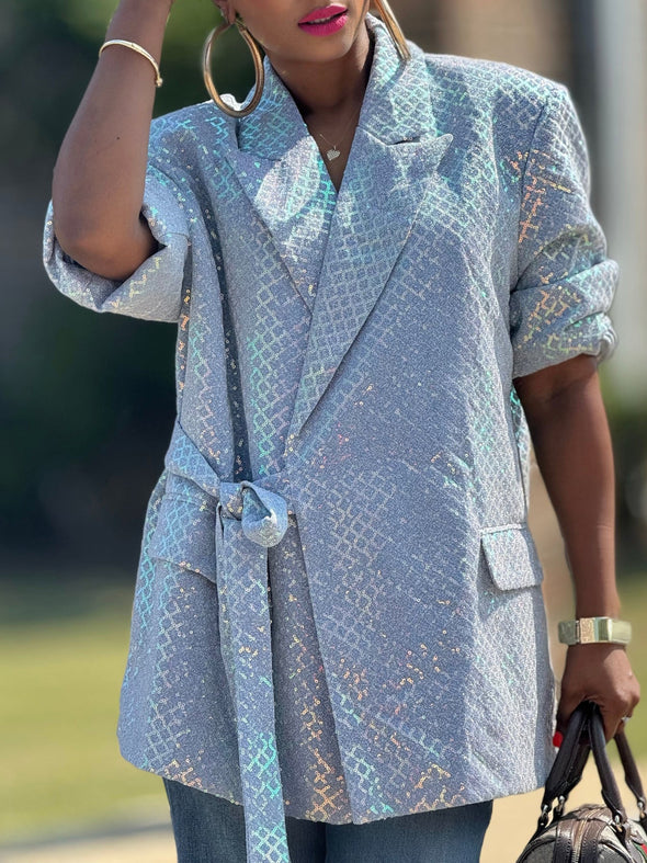 Fashion Sequin Peak Collar Loose Blazer