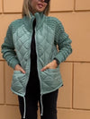 Women Stand-up Collar Diamond Spliced string Pattern Sweater Casual Coat