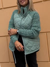 Women Stand-up Collar Diamond Spliced string Pattern Sweater Casual Coat
