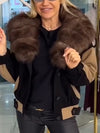 Women Fur Collar Contrasting Casual Coat