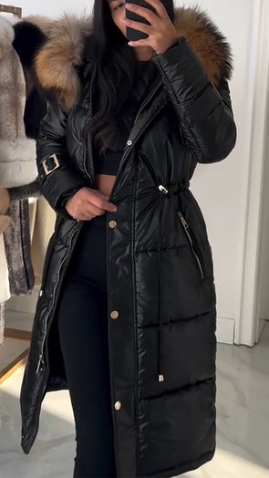 Women Fur Collar Splicing Waist-hugging Temperament Casual Coat