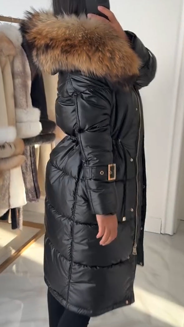 Women Fur Collar Splicing Waist-hugging Temperament Casual Coat