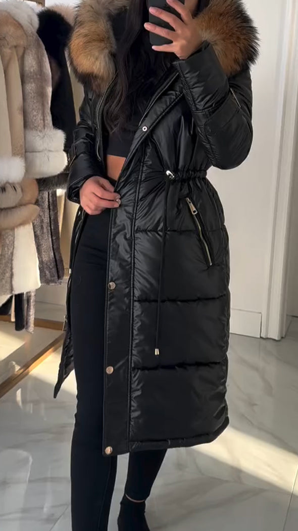 Women Fur Collar Splicing Waist-hugging Temperament Casual Coat