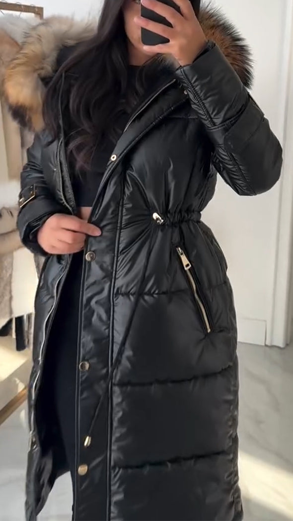 Women Fur Collar Splicing Waist-hugging Temperament Casual Coat