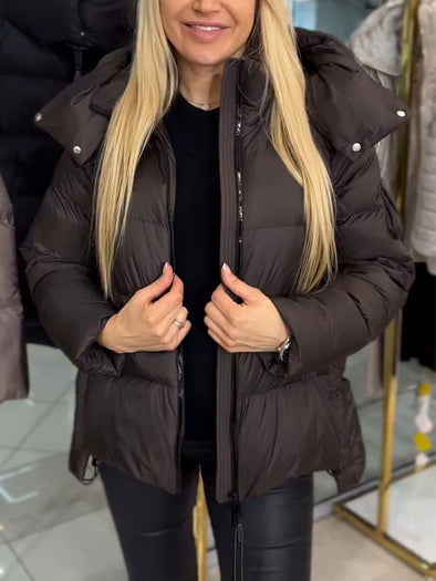 Women Hooded Splicing Casual Cotton Jacket