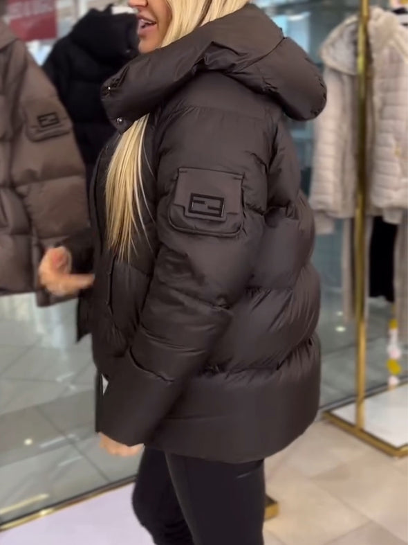 Women Hooded Splicing Casual Cotton Jacket