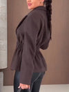 Women Lapel Waist-closing Solid Color Temperament Casual Jacket