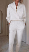 Women Stand-up Collar Half Zipper Top + Pants Casual Suit