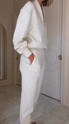 Women Stand-up Collar Half Zipper Top + Pants Casual Suit