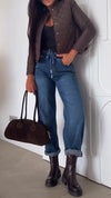 Women Round Neck Breasted Jacket + Jeans Casual Suit