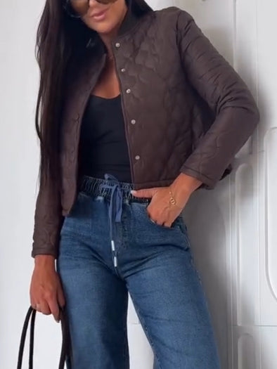 Women Round Neck Breasted Jacket + Jeans Casual Suit