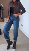 Women Round Neck Breasted Jacket + Jeans Casual Suit
