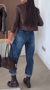 Women Round Neck Breasted Jacket + Jeans Casual Suit