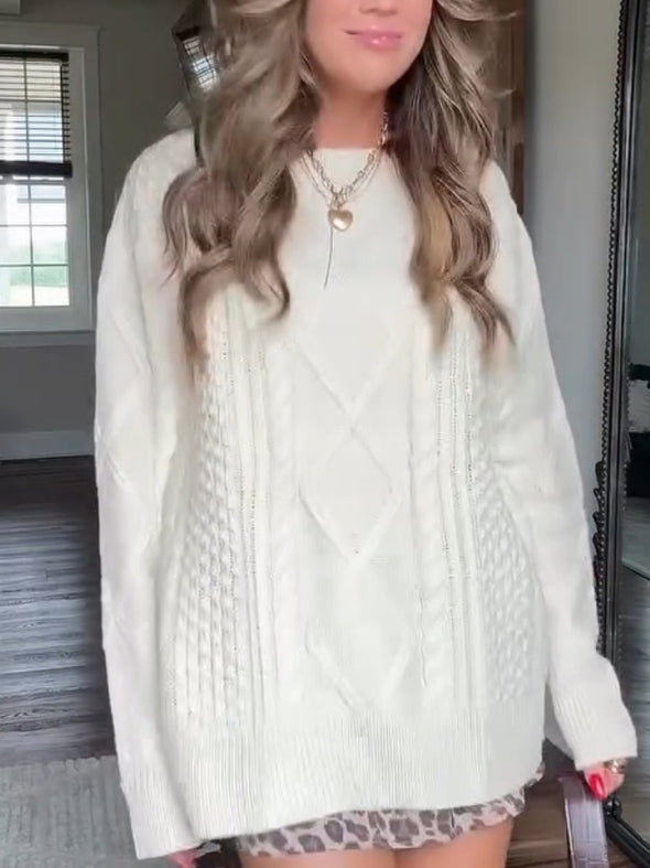 Women Round Neck Solid Color Knitted Sweater