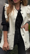 Women Round Neck Lace Sleeve Spliced casual Denim Vest