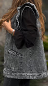 Women Round Neck Lace Sleeve Spliced casual Denim Vest