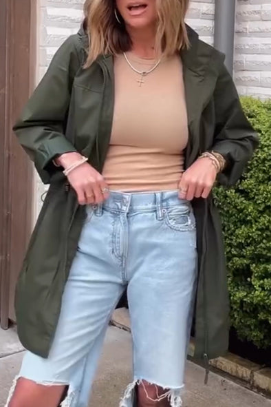 Women Round Tie Hood Waist-closing Casual Jacket