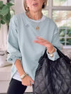 Womens Round Neck Side Slit Casual Sweatshirt