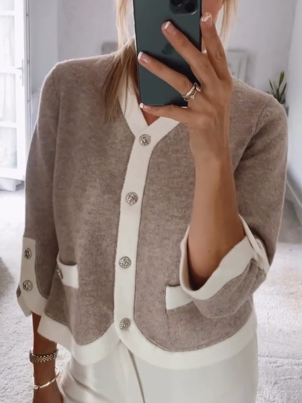 Womens Breasted Spliced Casual Cardigan