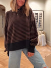 Women Round Neck Striped Spliced Casual Top