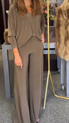 Womens V-neck Solid Color Loose Casual Suit