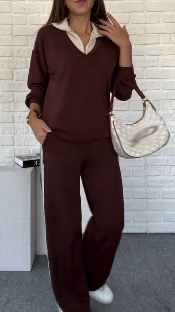Women Lapel Vertical Striped Casual Suit