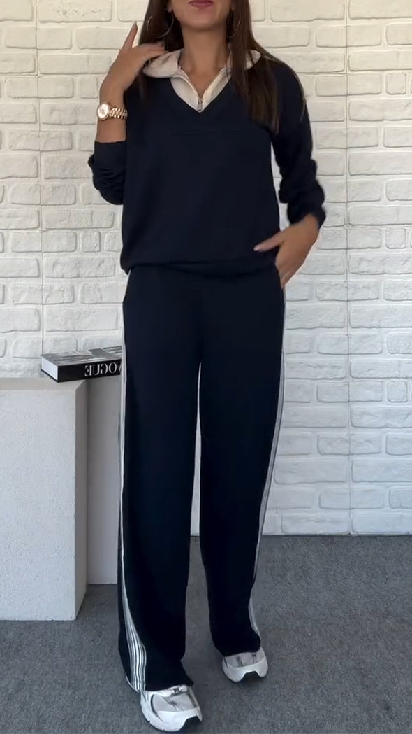 Women Lapel Vertical Striped Casual Suit