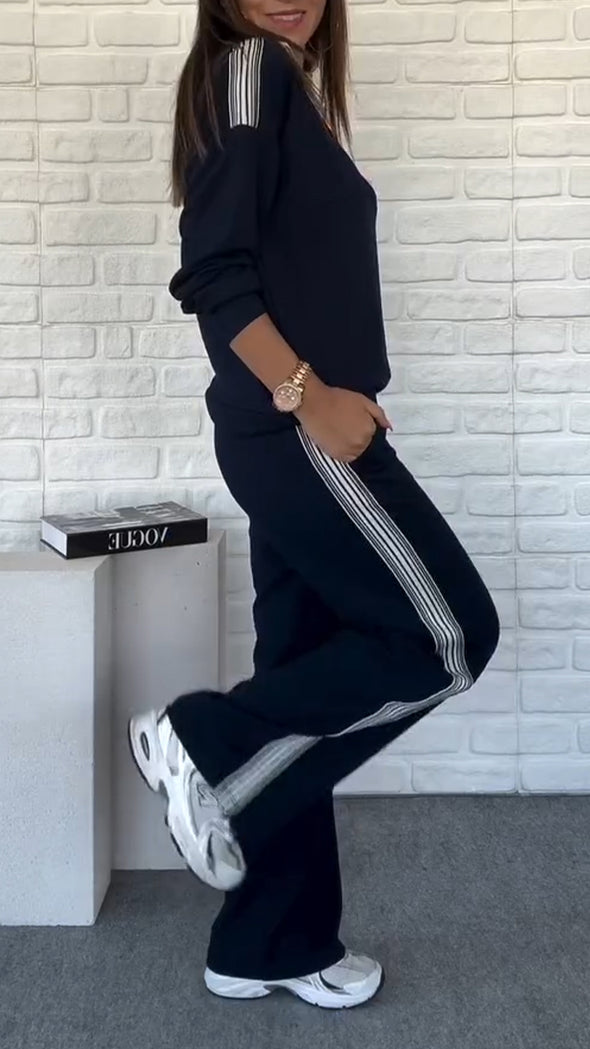 Women Lapel Vertical Striped Casual Suit