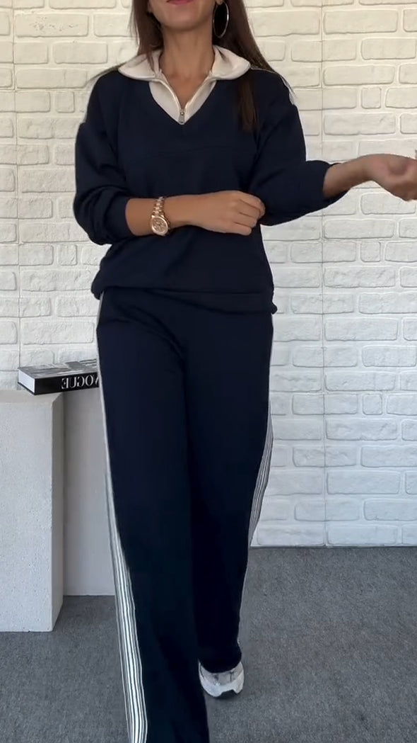 Women Lapel Vertical Striped Casual Suit