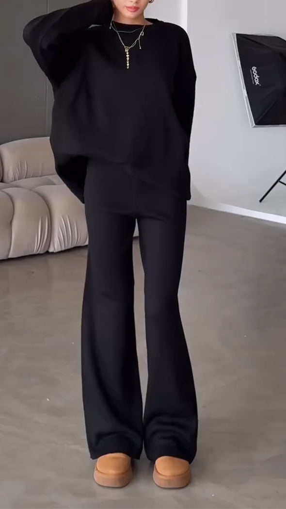 Womens Round Neck Solid Color Casual Suit