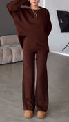 Womens Round Neck Solid Color Casual Suit