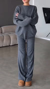 Womens Round Neck Solid Color Casual Suit
