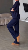 Womens Round Neck Solid Color Casual Suit