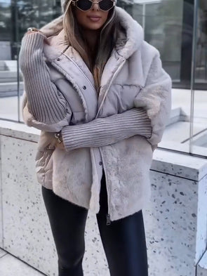 Women Spliced plush Casual Coat