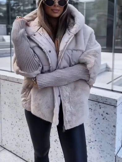 Women Spliced plush Casual Coat