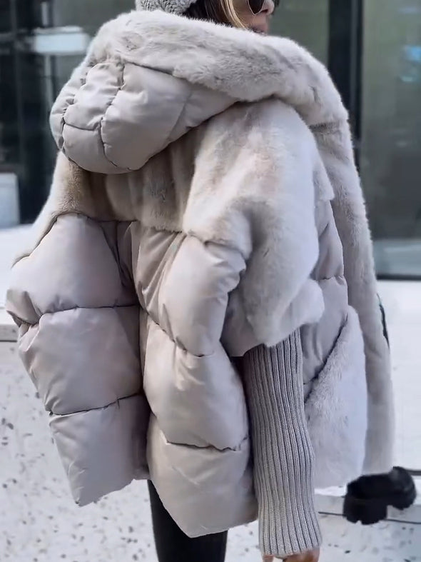 Women Spliced plush Casual Coat