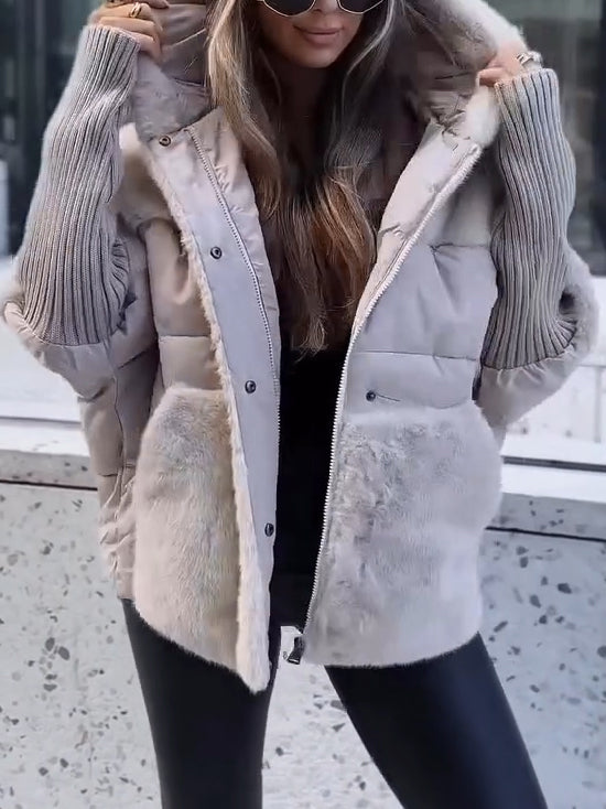 Women Spliced plush Casual Coat