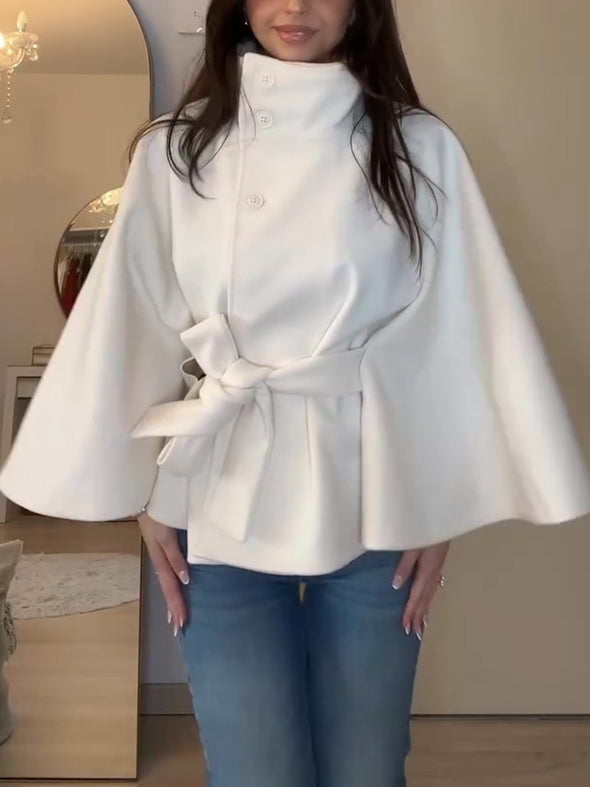 Women Stand-up Collar Elegant Solid Color Casual Coat