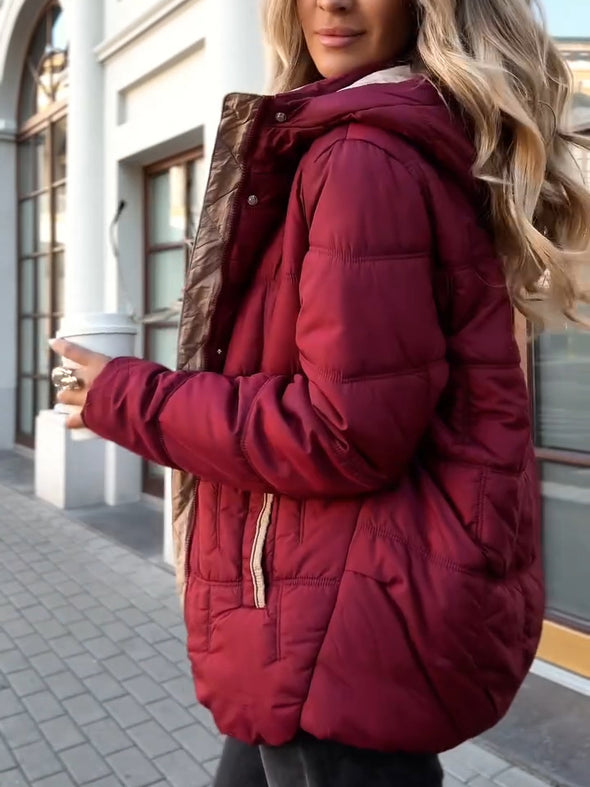 Women Hooded Patchwork Casual Coat