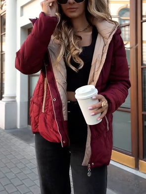 Women Hooded Patchwork Casual Coat