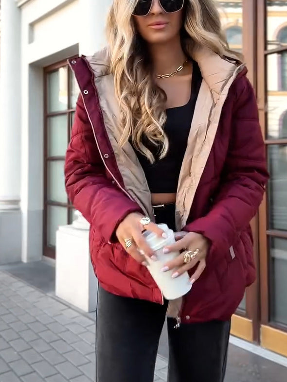 Women Hooded Patchwork Casual Coat